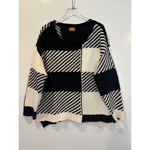 POL Black White Chenille Checkered Gingham Sweater Womens Size Large